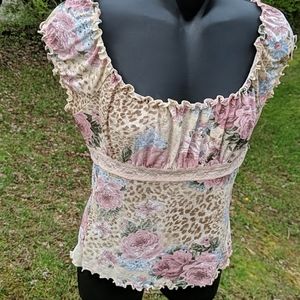 Flowers and leopard spots blouse